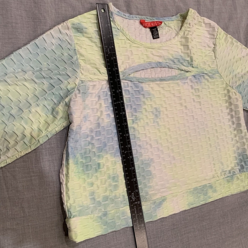 Hot Kiss Crop Top Women's XL Long Sleeve Shirt Multicolor Stretchy - Picture 5 of 6
